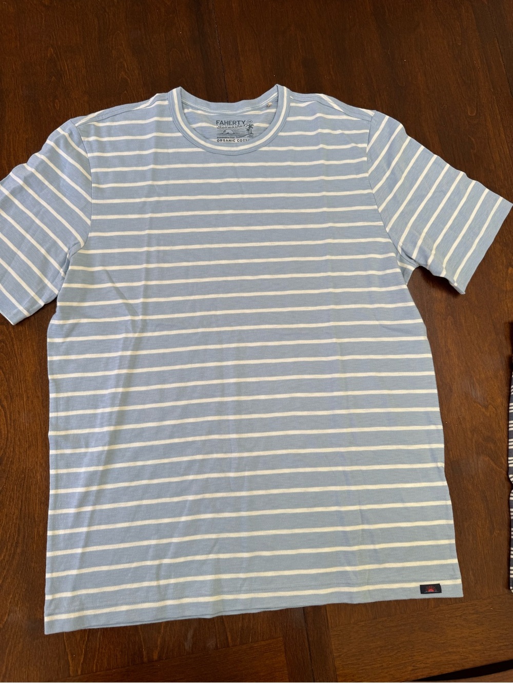 Faherty Light Blue and White Striped Short-Sleeve Crew Tee NWOT